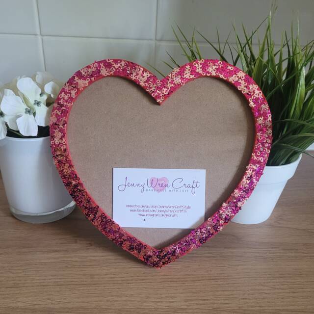 Pink Ribbon Glitter Heart Shaped Photo Frame 8 X 6 Inches - image 1