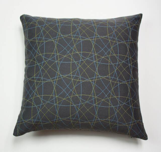 Momentum Gray Pillow Cover Spirograph Design, Blue & Green Lines - image 1