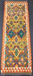 Rustic Runner Rug, Handmade Artisan Afghan Turkish Scandinavian Navajo Bohemian Natural Wool Kilim 195x71 cm - thumbnail 1