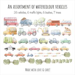 26 Watercolour Vehicles Wall Decals/City Cars Stickers Construction Boys Room Decor/ Nursery Decor - thumbnail 2