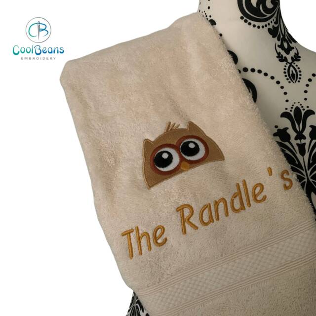Owl Head Towel - Personalised Face Cloth/Hand Bath = Embroidered - image 1