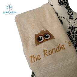 Owl Head Towel - Personalised Face Cloth/Hand Bath = Embroidered