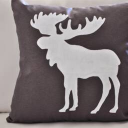 Moose, Pillow Cover, Decorative Pillowcase, Home Decor, Handmade, Hand Painted, 16 X 16, Brown & White Canvas, Christmas, Graduation, Gift - thumbnail 2