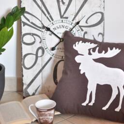 Moose, Pillow Cover, Decorative Pillowcase, Home Decor, Handmade, Hand Painted, 16 X 16, Brown & White Canvas, Christmas, Graduation, Gift - thumbnail 3
