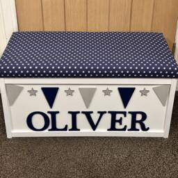 Personalised Toy Box Bench, White Kids Storage Chest With Tractor Cushion Seat - thumbnail 4