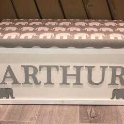Personalised Toy Box Bench, White Kids Storage Chest With Tractor Cushion Seat - thumbnail 2