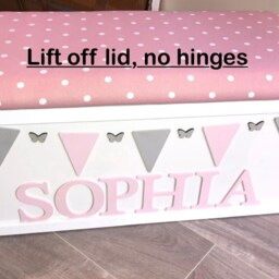 Personalised Toy Box Bench, White Kids Storage Chest With Tractor Cushion Seat - thumbnail 3