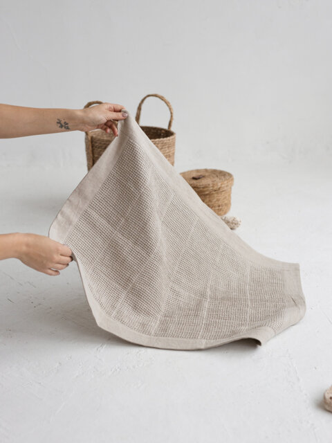Pure Linen Waffle Bath Mat Rustic Farmhouse Bathroom Decor - image 1