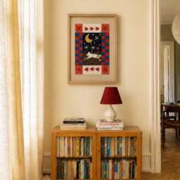 Whimsical Animal Moon & Wolf Fiber Art, Babyroom Decor Playful Folk Art For Eclectic Home - thumbnail 3
