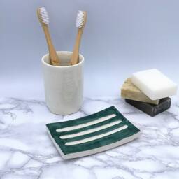 Handmade Clay Soap Dish - 13x8 cm - Self-Draining Rectangular Holder - thumbnail 2