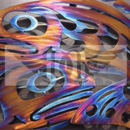 Stainless Steel Salmon Wall Art Hand Ground, Heat Colored, West Coast Style - thumbnail 2