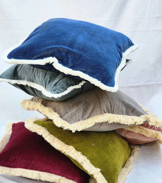 Square Velvet Throw Pillow Cover Cotton Fringe Accent Cushion - image 1