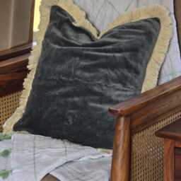 Square Velvet Throw Pillow Cover Cotton Fringe Accent Cushion - thumbnail 3