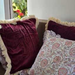 Square Velvet Throw Pillow Cover Cotton Fringe Accent Cushion - thumbnail 2