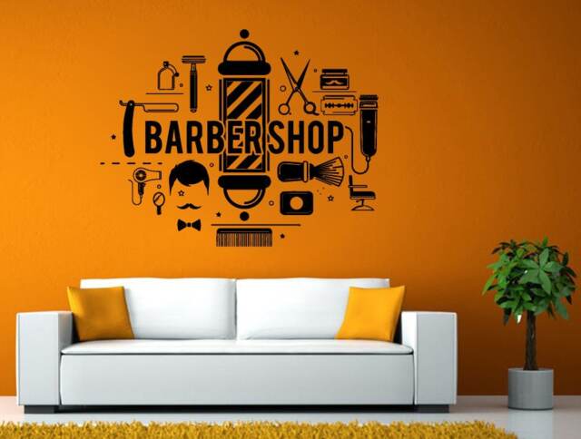 Barbershop Barber Tools Clippers Brush Comb Salon Spa Barbers Poll Hair Cut Style Wall Stickers Decals Vinyl Mural Decor Art L2134 - image 1