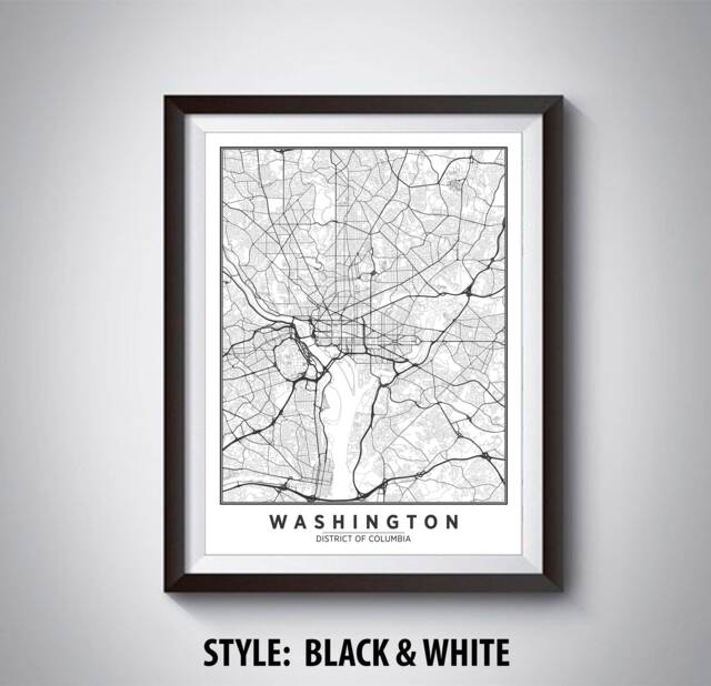 Washington Dc Map Art Print Black & White Travel Poster - image 1