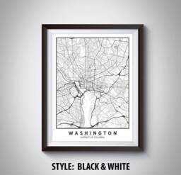 Washington Dc Map Art Print Black & White Travel Poster - thumbnail 1