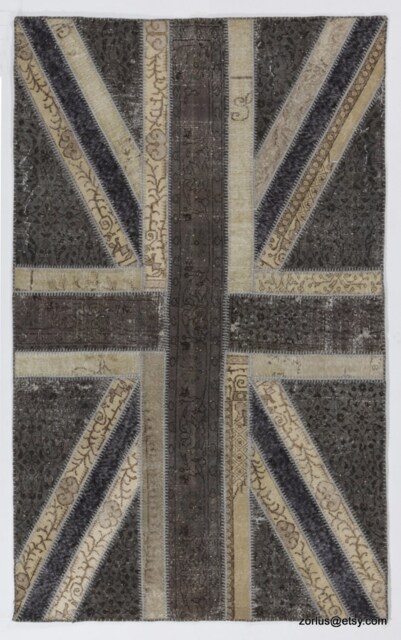 Union Jack Rug Patchwork British Flag Design, Hand-Knotted Turkish Wool - image 1