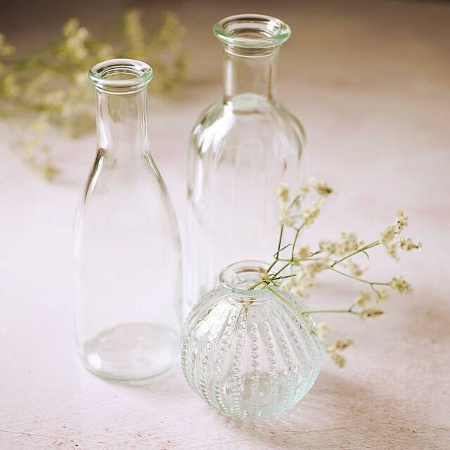 Vintage Style Glass Bud Vase Set Ribbed & Dotty, Diy Tablescape - image 1