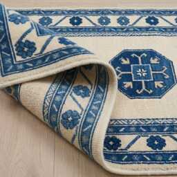 Hand Knotted Wool Runner Rug, Traditional Hallway Rug, Blue/Ivory Home Decor - thumbnail 2