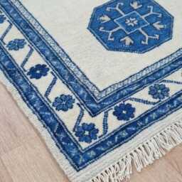 Hand Knotted Wool Runner Rug, Traditional Hallway Rug, Blue/Ivory Home Decor - thumbnail 3