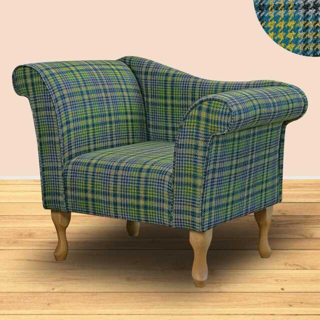Designer Yellow & Blue Tartan Chaise Chair - Wool Plaid Accent Handmade in Britain - image 1