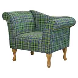 Designer Yellow & Blue Tartan Chaise Chair - Wool Plaid Accent Handmade in Britain - thumbnail 3