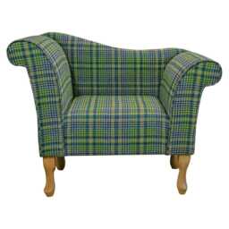 Designer Yellow & Blue Tartan Chaise Chair - Wool Plaid Accent Handmade in Britain - thumbnail 2
