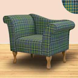Designer Yellow & Blue Tartan Chaise Chair - Wool Plaid Accent Handmade in Britain - thumbnail 1