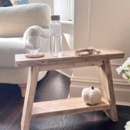 Handmade Rustic Wooden Milking Stool - Milkmaid Side Table With Shelf Small Coffee Table Bench - thumbnail 2