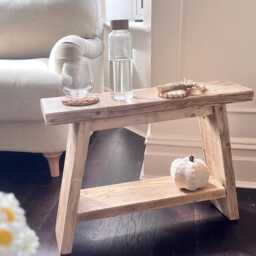 Handmade Rustic Wooden Milking Stool - Milkmaid Side Table With Shelf Small Coffee Table Bench - thumbnail 3