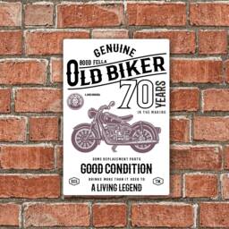 Funny 70 Year Old Biker Retro Style Classic Motorbike Cafe Racer Motif For 70Th Birthday Gift Metal Sign Wall Art Plaque 200x300mm - thumbnail 1