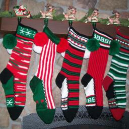 Hand Knit Christmas Stocking Red White Green Camo Stripe With Snowflake Chain By Santa's Works - thumbnail 4
