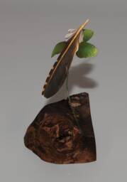 Hand-Carved Northern Flicker Feather Suspended By Young Buckthorn Plant - thumbnail 1