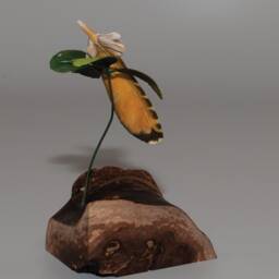 Hand-Carved Northern Flicker Feather Suspended By Young Buckthorn Plant - thumbnail 2