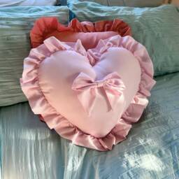 Custom Ruffle Heart Cushion Cute Throw Pillow Scatter Cushion Home Decor Pink Ribbon Soft Furnishings Bedroom Coquette Girly Room