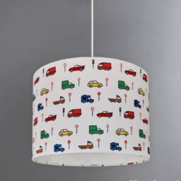 New Hq Children Room Multicoloured Cars Trucks Traffic Signs Pattern Lamp Shade & Pendant Light Shade-White Fabric - thumbnail 3