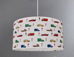 New Hq Children Room Multicoloured Cars Trucks Traffic Signs Pattern Lamp Shade & Pendant Light Shade-White Fabric