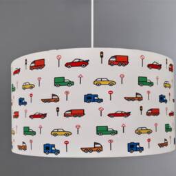 New Hq Children Room Multicoloured Cars Trucks Traffic Signs Pattern Lamp Shade & Pendant Light Shade-White Fabric - thumbnail 4