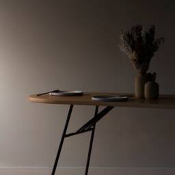 Konk ??? Huffer Table - Metal Legs Oak & Steel Industrial Kitchen Dining Table, Rounded Desk - thumbnail 2