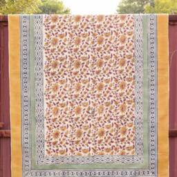 Handmade Block Printed Cotton Rug, Floral Medallion, 5x8 - thumbnail 3