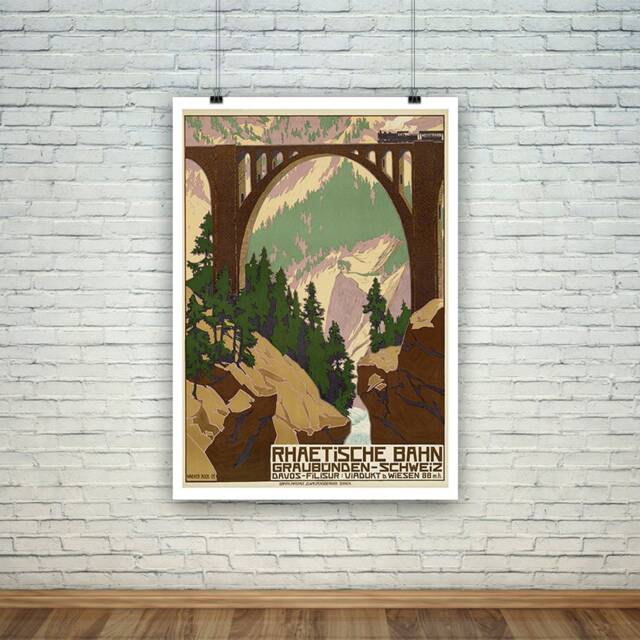 Davos Viaduct Travel Poster Vintage Rhaetische Bahn Print - image 1