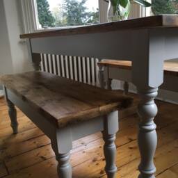 Farmhouse Dining Table Set With Bench - Custom Size Handmade Kitchen - thumbnail 3