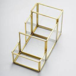 Pen Holder Office Decoration Makeup Organizer Brass Gold Glass Accessories Geometric 8x4x5 - thumbnail 3