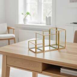 Pen Holder Office Decoration Makeup Organizer Brass Gold Glass Accessories Geometric 8x4x5