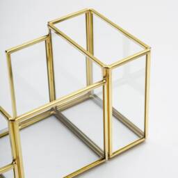 Pen Holder Office Decoration Makeup Organizer Brass Gold Glass Accessories Geometric 8x4x5 - thumbnail 4