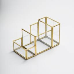 Pen Holder Office Decoration Makeup Organizer Brass Gold Glass Accessories Geometric 8x4x5 - thumbnail 2