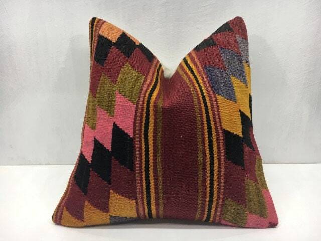 Handwoven Kilim Pillow Cover, Turkish Vintage Throw - 16x16 - image 1