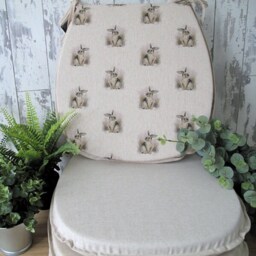 Rabbit Print Chair Pads, Reversible Linen-Look D-Shaped Seat Pad Set - thumbnail 1