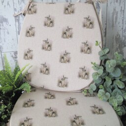 Rabbit Print Chair Pads, Reversible Linen-Look D-Shaped Seat Pad Set - thumbnail 3
